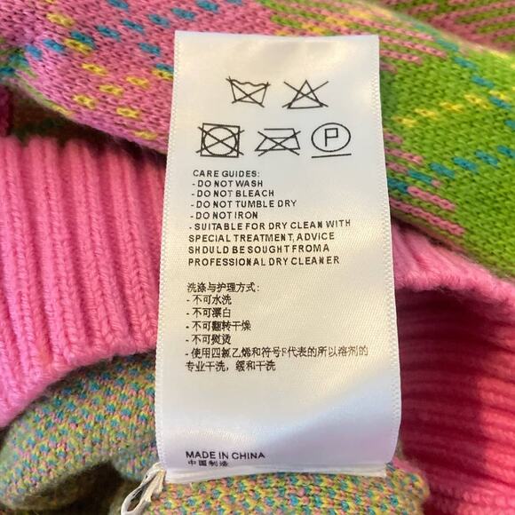 Motoguo Designer 100% Merino Wool Bow Argyle Turtleneck Sweater Pink Green Small - Picture 13 of 14